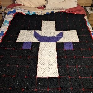 Handmade Black and White Cross Blanket